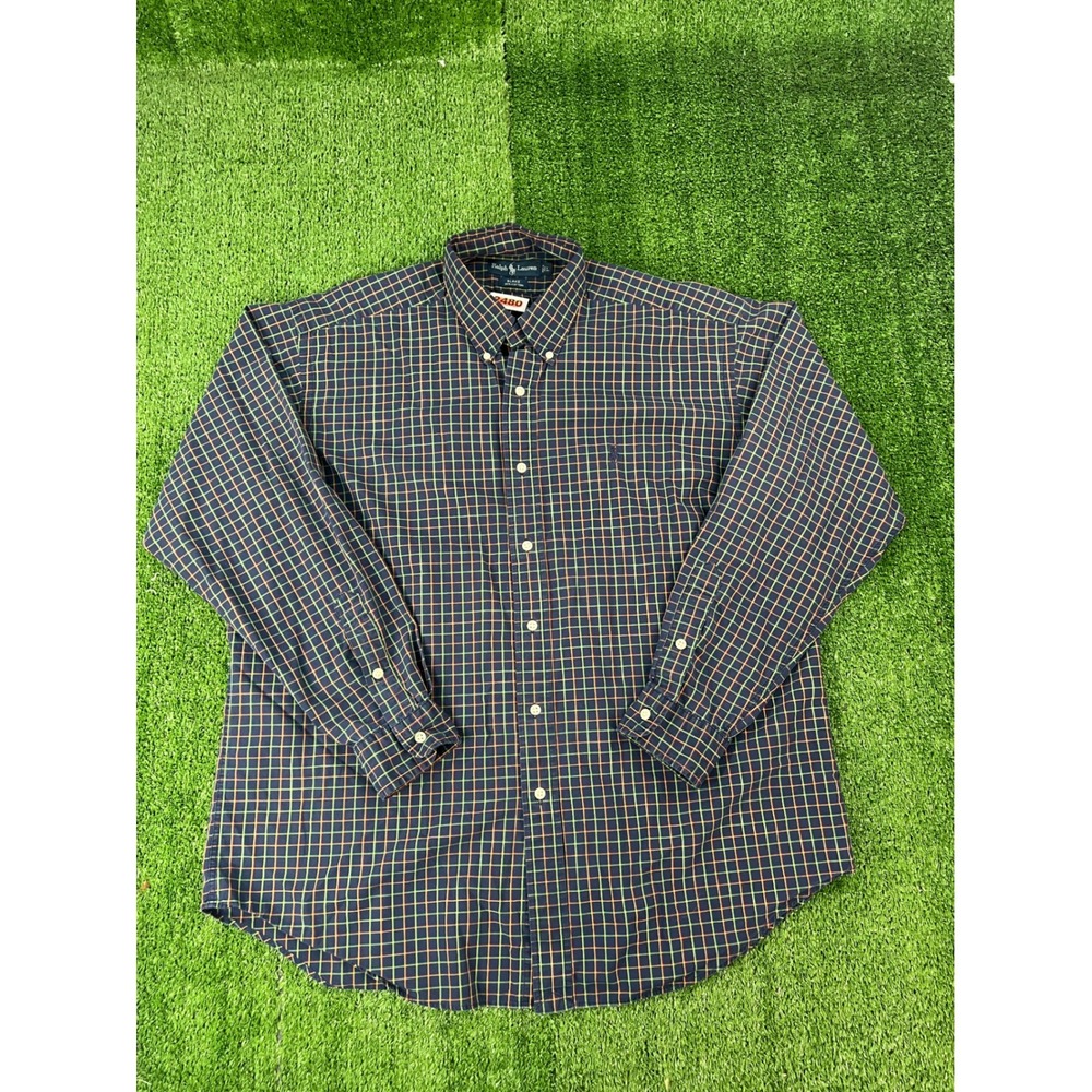 Ralph Lauren Blake Mens L Navy Blue Tattersall Check Cotton Button Down Shirt
